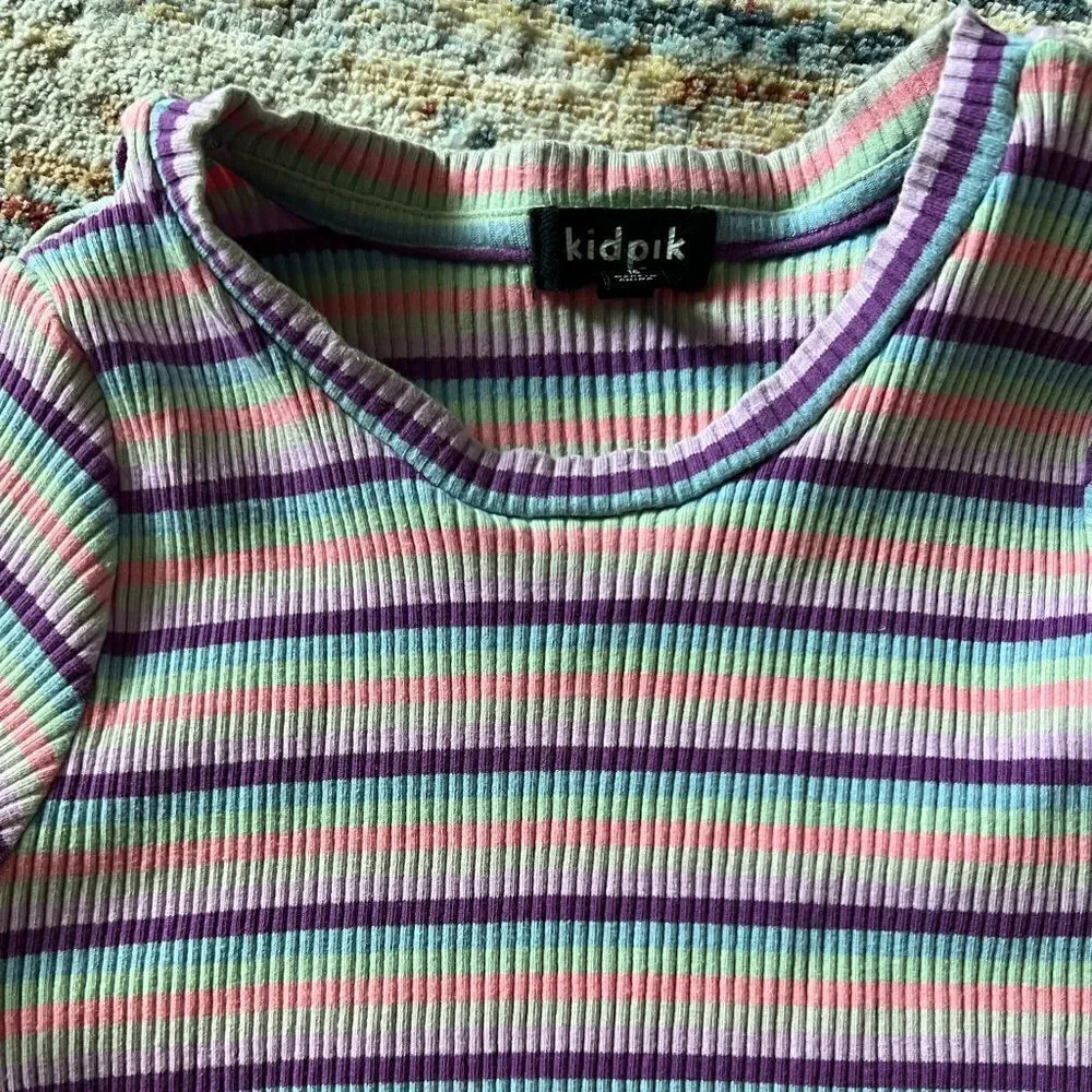Ruffle detail sleeve and hem shirt sleeve striped shirt